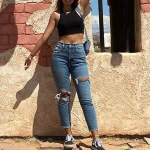 Abercrombie & fitch mom fit medium wash short length jeans